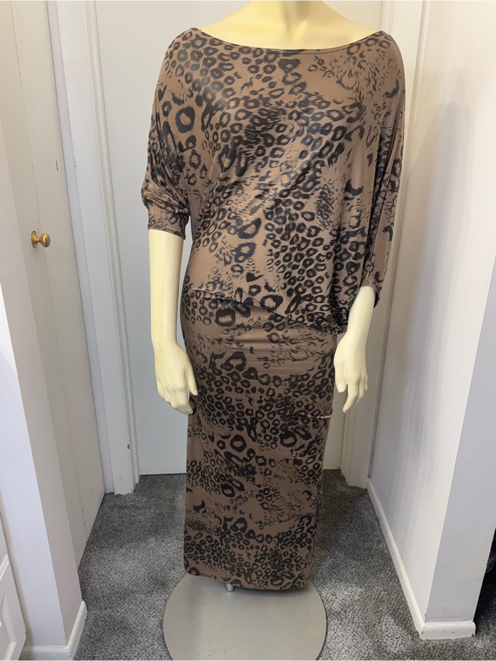 a'gaci Brown and Black Animal Print Midi Dress